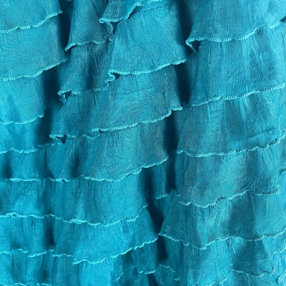 Teal Stretchy Below knee Length Skirt Fun Ruffles High Quality Plus Size 2X - Picture 2 of 4